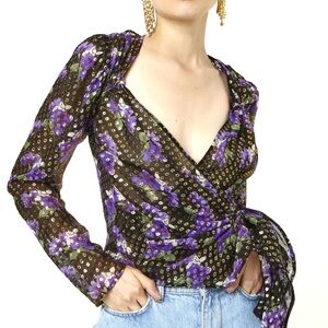 Gorgeous The Attico Purple and Black Floral Silk Blouse- fits like a small
